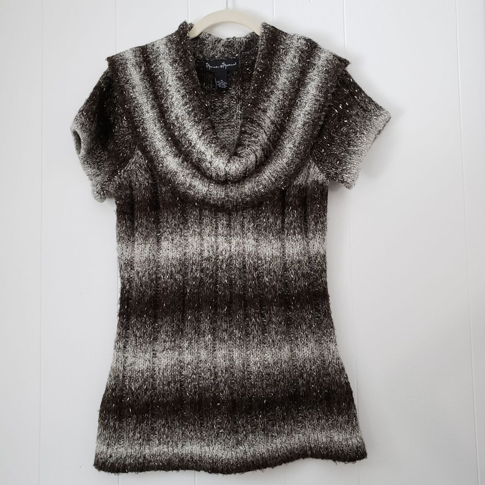 Mercer & Madison Tunic Sweater Wool Blend Cowl Neck SS Multicolor Stripe Size M